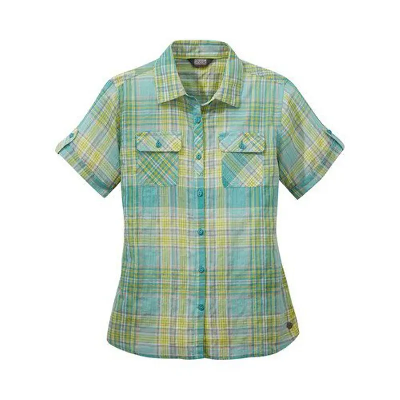 Outdoor Research Womens Melio Short Sleeve Shirt Seaglass Large Plaid